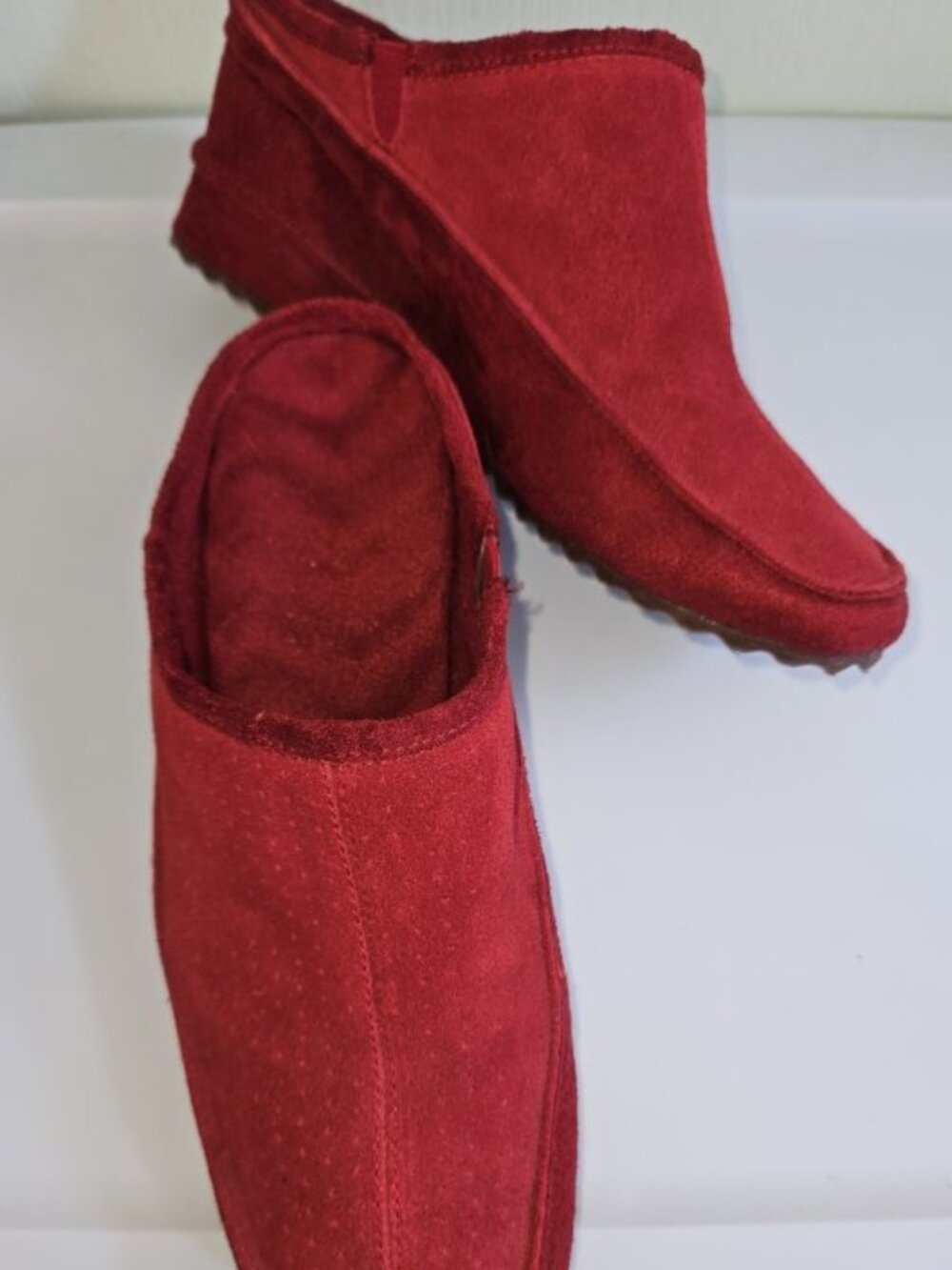 Red Suede Slip On Wedge Clog Ladies Size 8